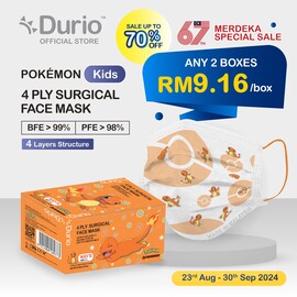  Durio Pokémon Kid's 4 Ply Surgical Face Mask - Charmander - (40pcs)